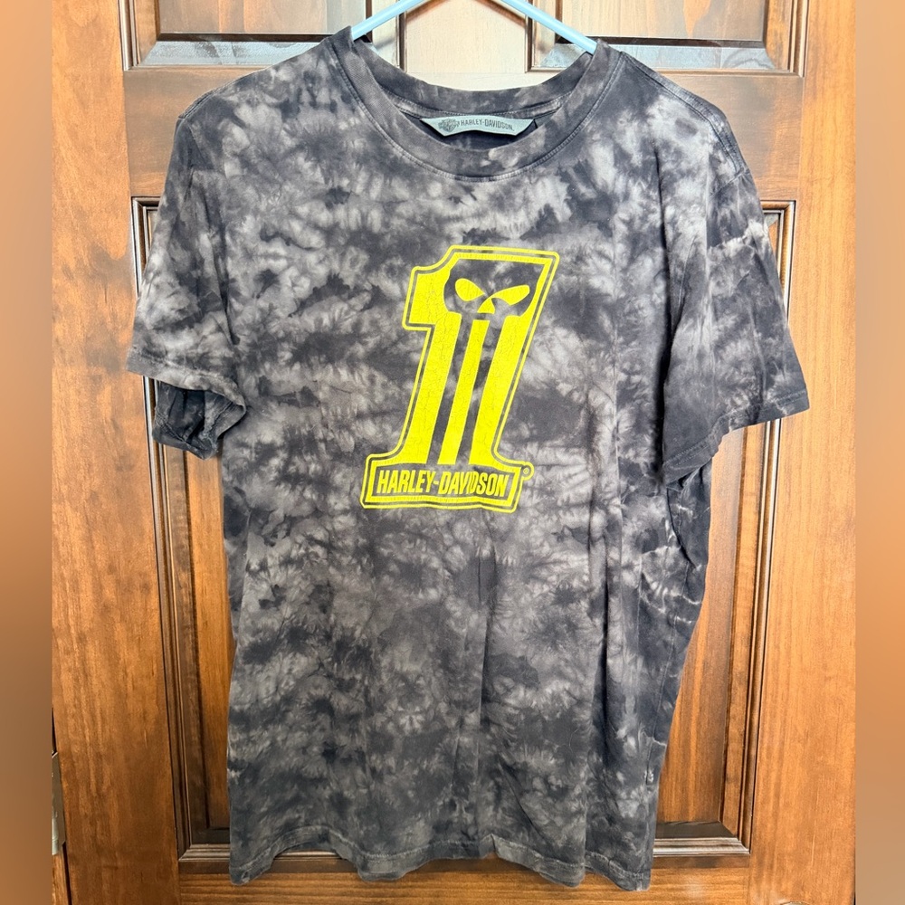 Harley-Davidson Black Tie-Dye Short Sleeve Tee with Yellow Logo